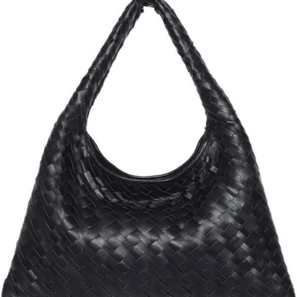 NWT WALTER BAKER Anthropologie Haven Shoulder Bag Woven Black Vegan Leather - Picture 1 of 9